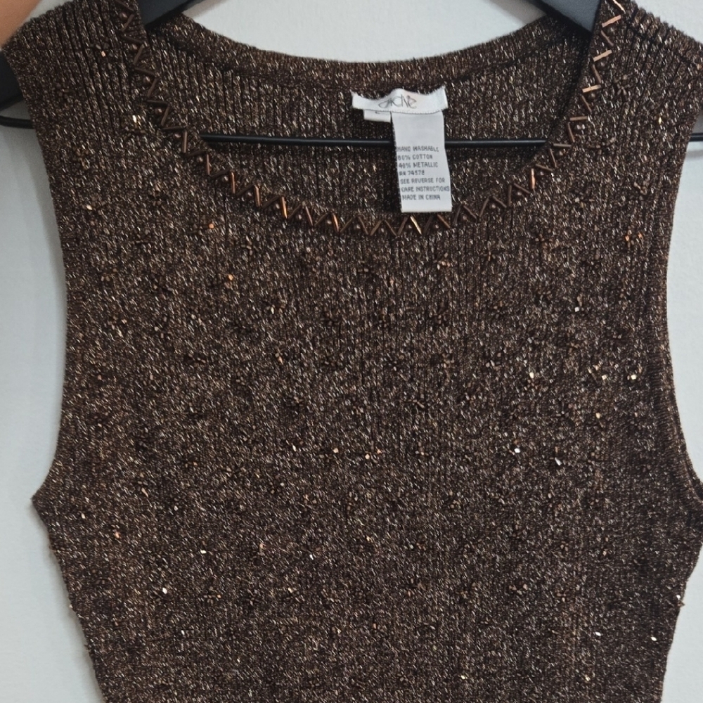Cache Shimmering Bronze Knit Top